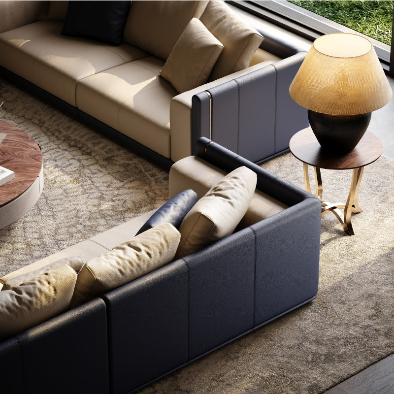 Contemporary Full-Grain Leather Sectional Sofa, Elegant Home Style