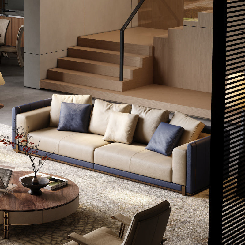 Contemporary Full-Grain Leather Sectional Sofa, Elegant Home Style