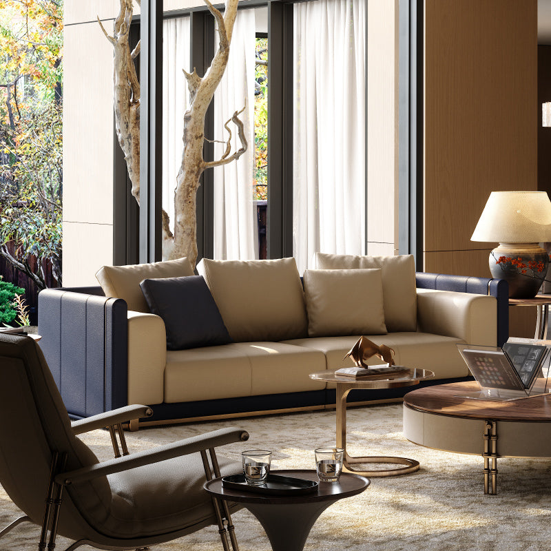 Contemporary Full-Grain Leather Sectional Sofa, Elegant Home Style