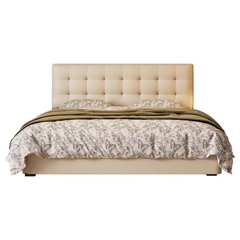 Modern Cream Leather Bed, Stylish Waffle Design for Master Bedroom