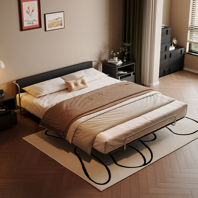 Modern Vintage Floating Bed, Small Apartment Metal Frame with Leather
