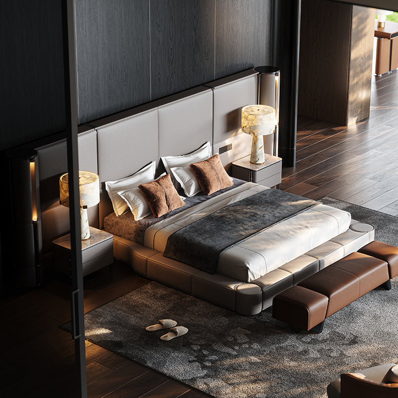Contemporary Italian Leather Master Bed, Premium Villa Bedroom Design