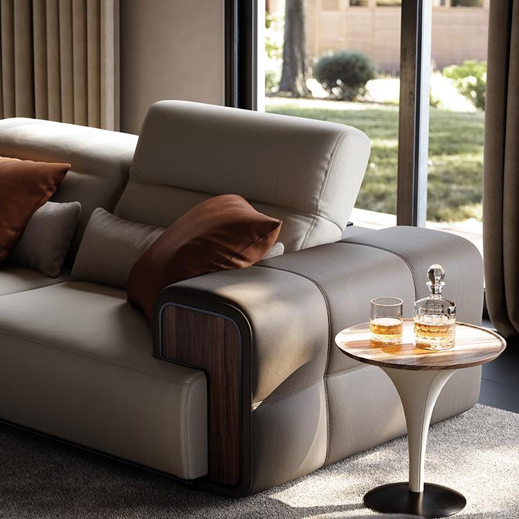 Genuine Leather Curved Sectional Sofa, Minimalist Villa Aesthetic