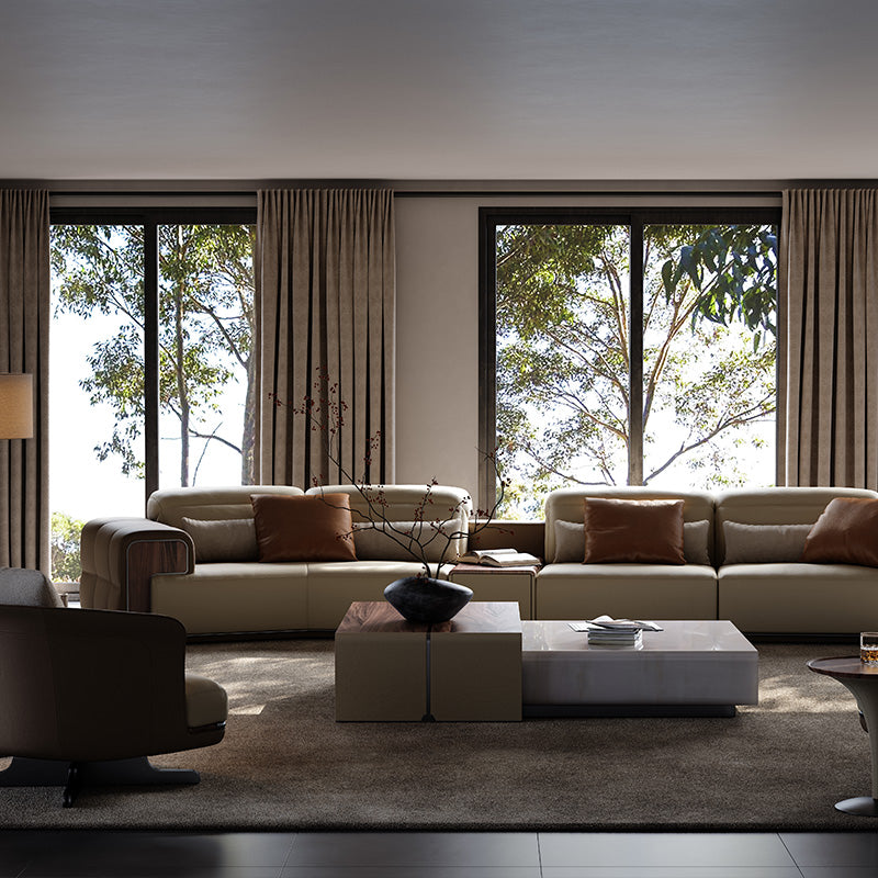 Genuine Leather Curved Sectional Sofa, Minimalist Villa Aesthetic