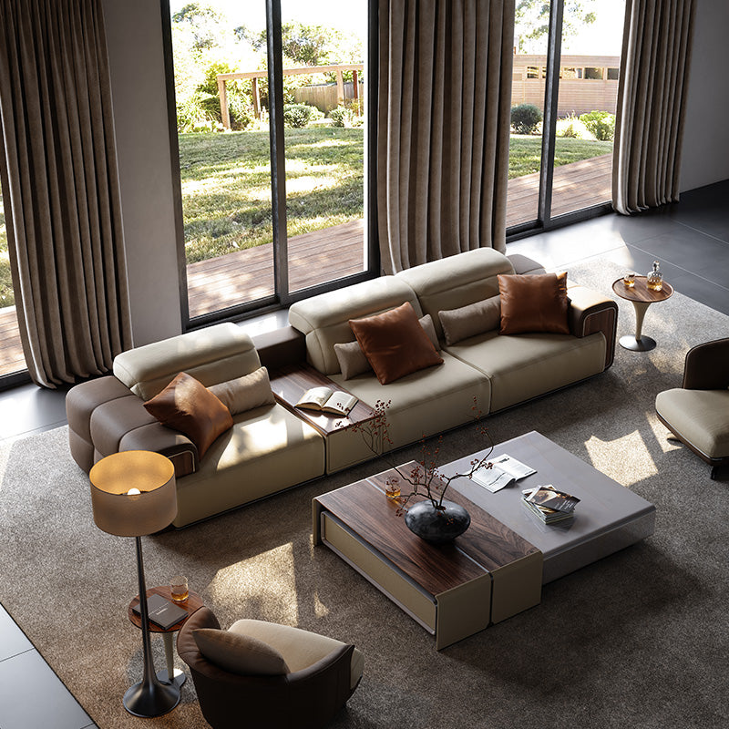 Genuine Leather Curved Sectional Sofa, Minimalist Villa Aesthetic