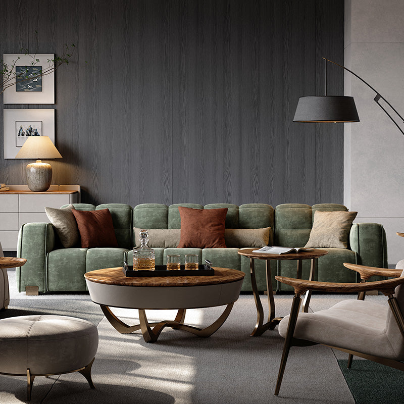 Italian Style Full-Grain Leather Sofa, Simple Linear Modern Design