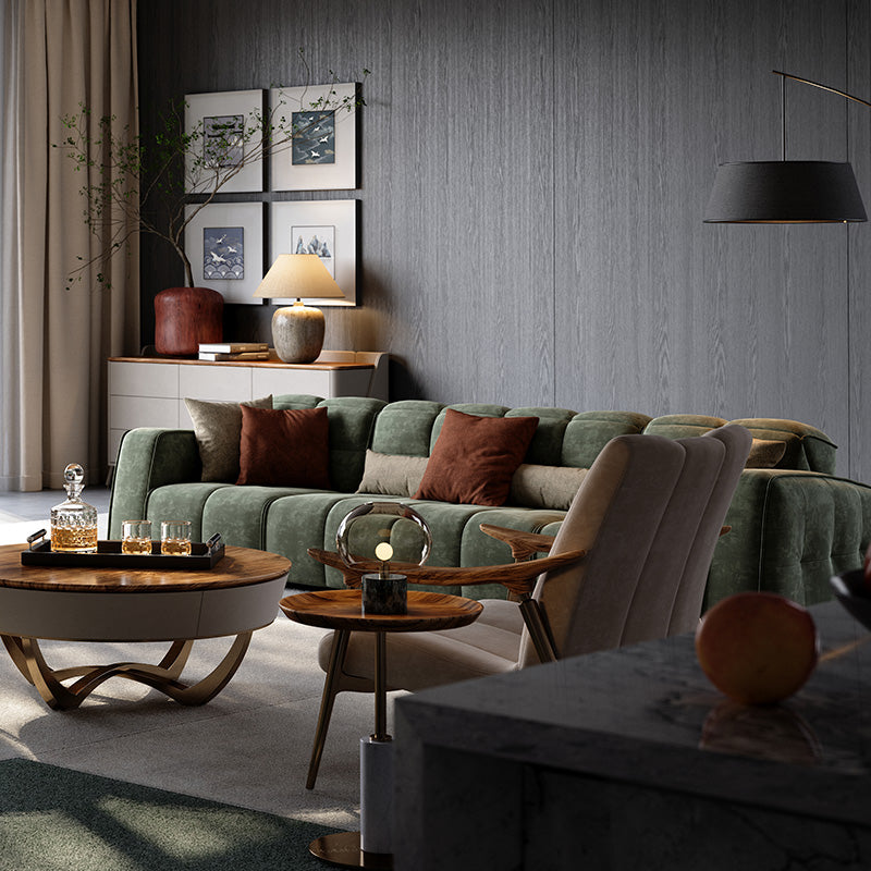 Italian Style Full-Grain Leather Sofa, Simple Linear Modern Design