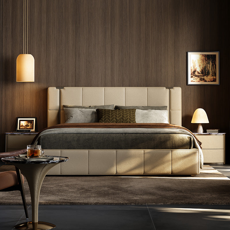 Luxury Full Genuine Leather Bed, Modern Villa Master Bedroom Design