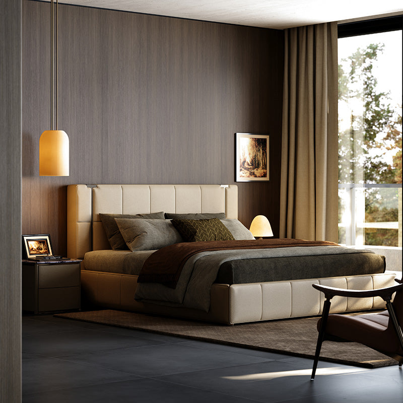 Luxury Full Genuine Leather Bed, Modern Villa Master Bedroom Design