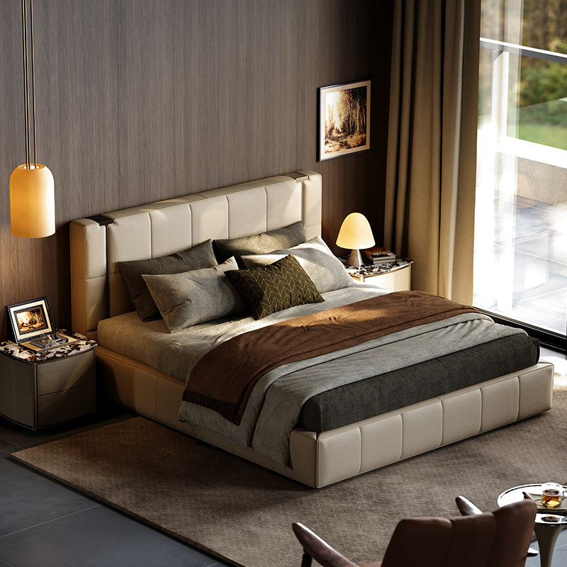 Luxury Full Genuine Leather Bed, Modern Villa Master Bedroom Design