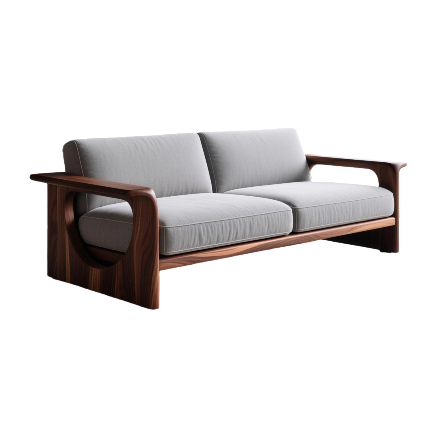 High-End Solid Wood Sofa, Chinese-Inspired Walnut Design 3-Seater