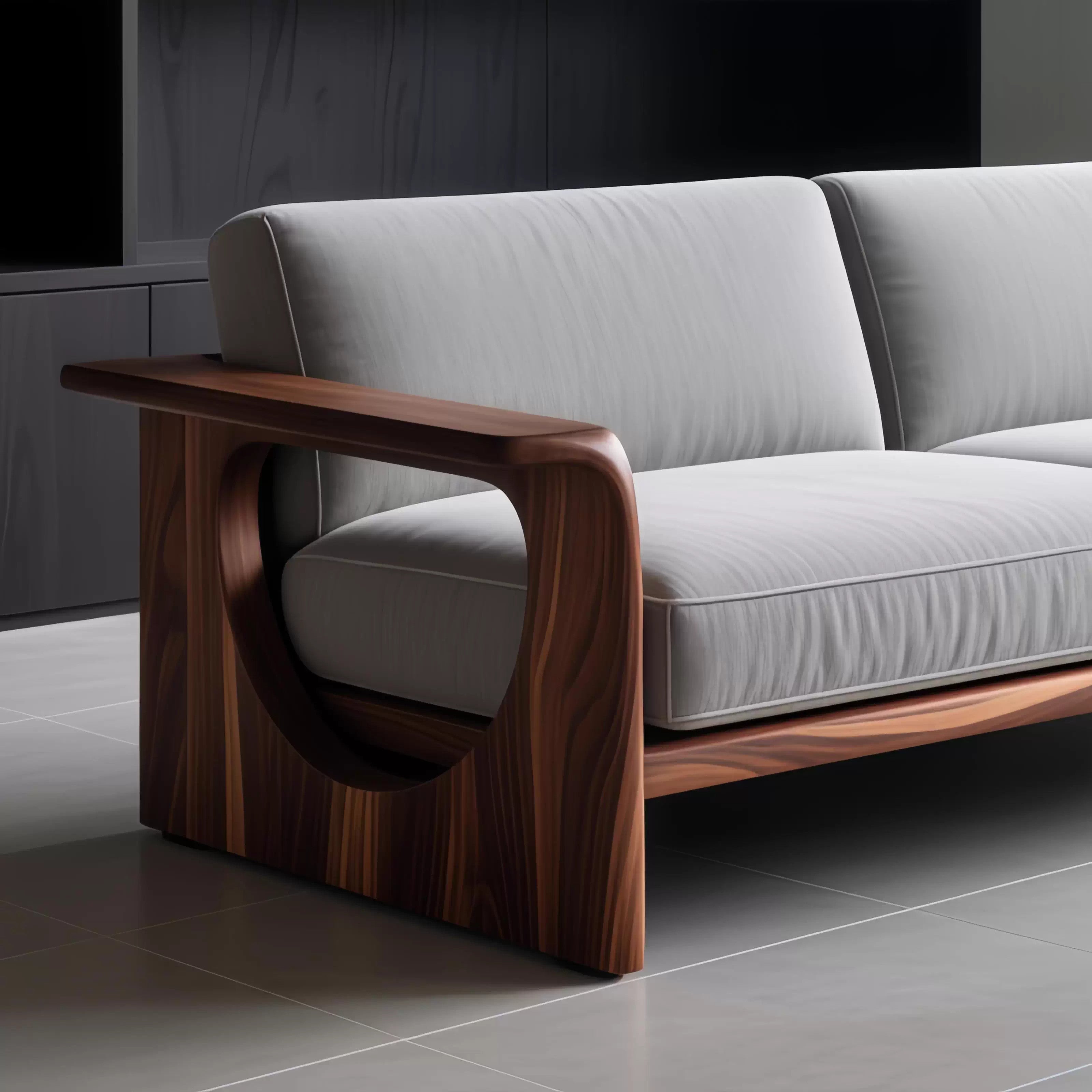 High-End Solid Wood Sofa, Chinese-Inspired Walnut Design 3-Seater