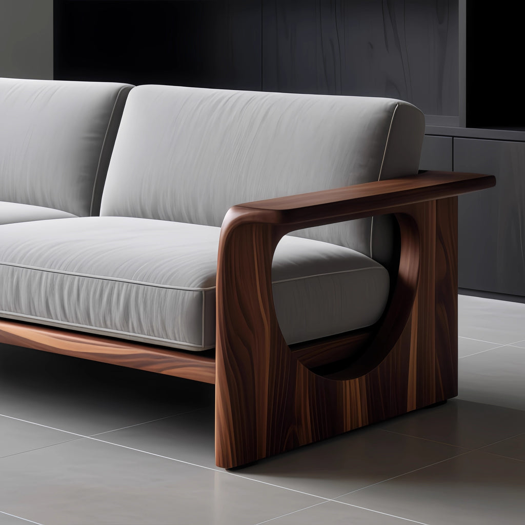 High-End Solid Wood Sofa, Chinese-Inspired Walnut Design 3-Seater