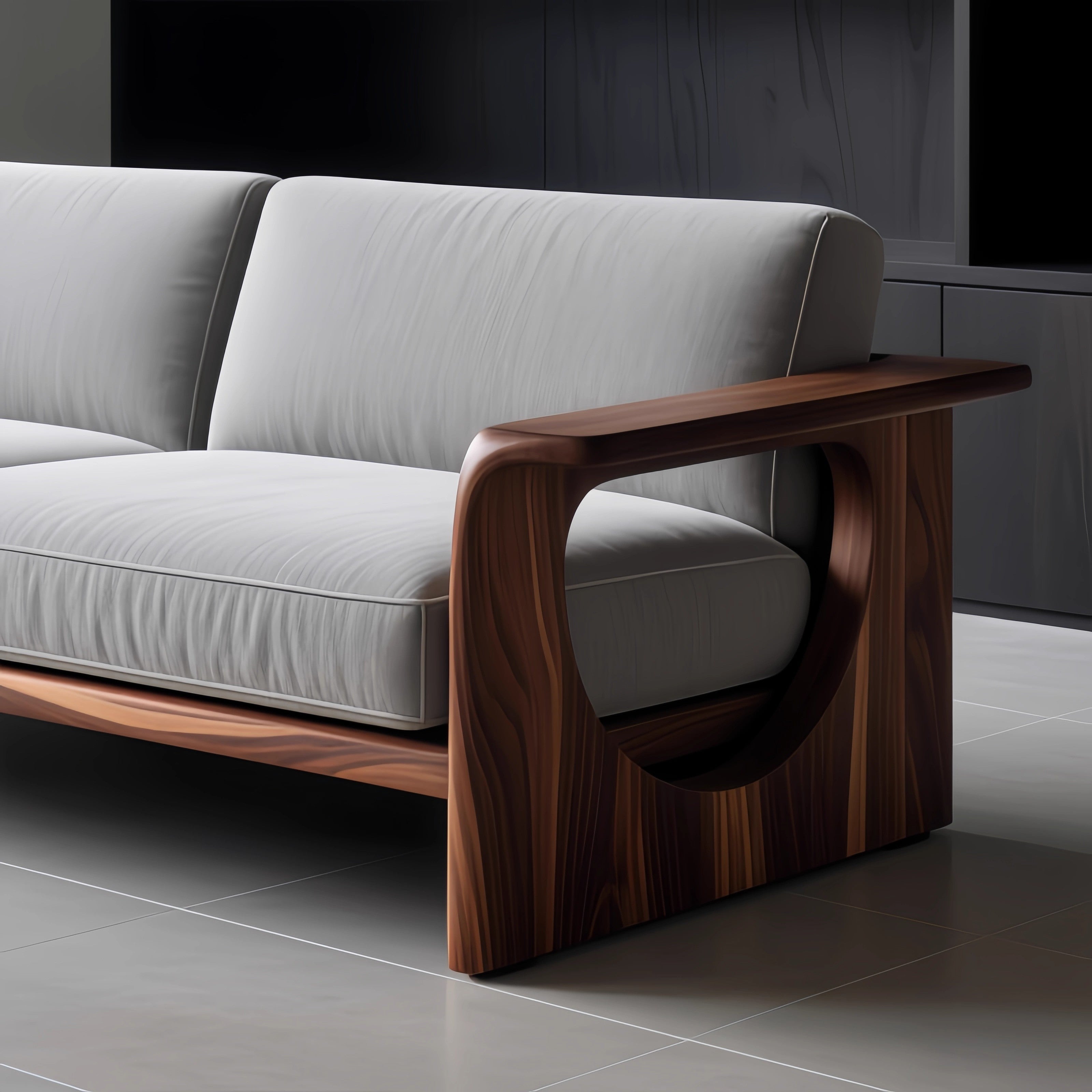 High-End Solid Wood Sofa, Chinese-Inspired Walnut Design 3-Seater