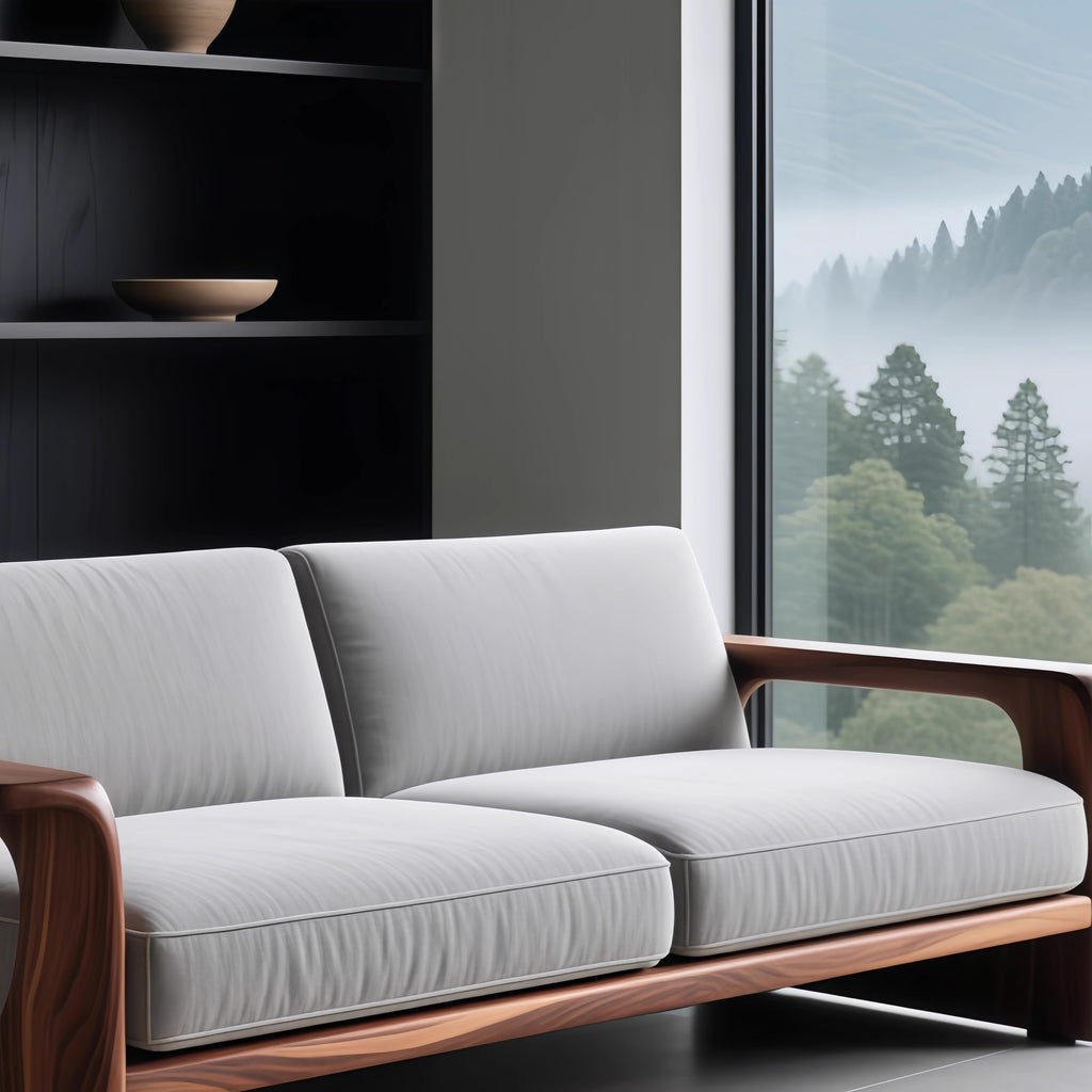 High-End Solid Wood Sofa, Chinese-Inspired Walnut Design 3-Seater