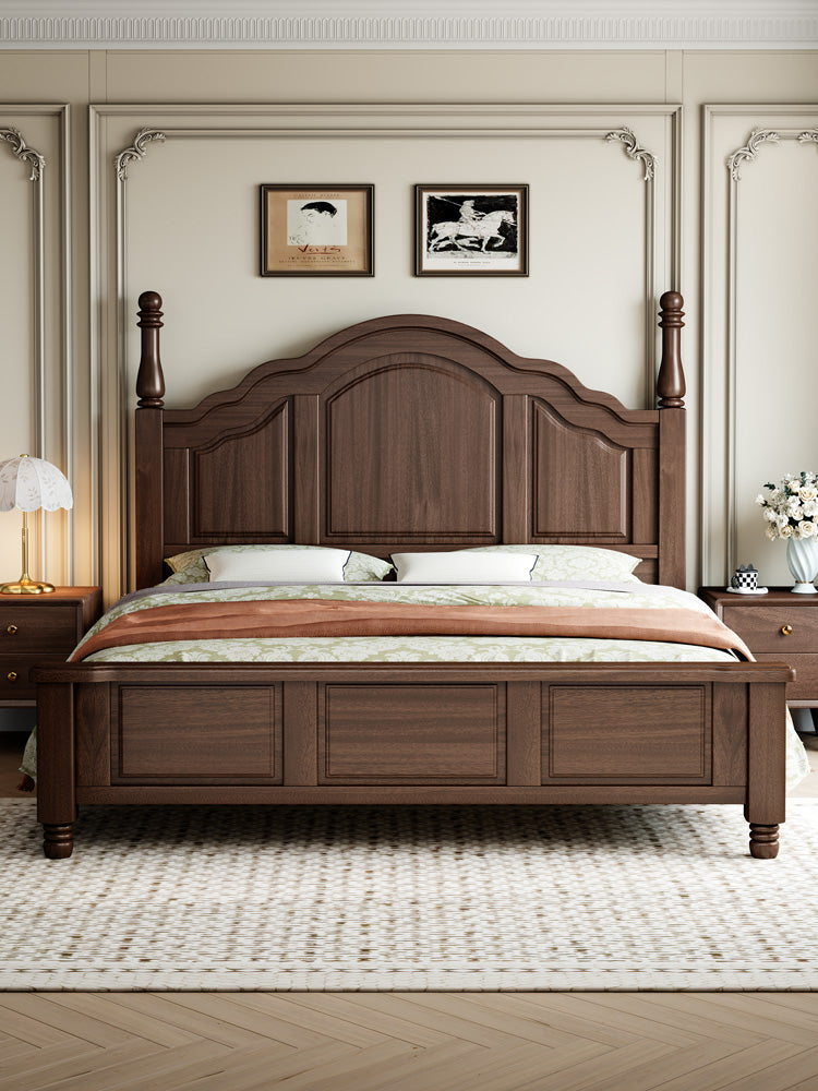Modern Chinese Walnut Wood Bed, 180cm Double with Storage