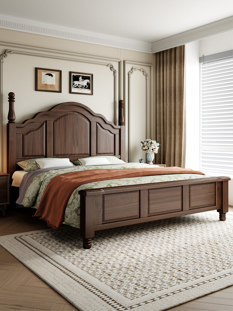 Modern Chinese Walnut Wood Bed, 180cm Double with Storage