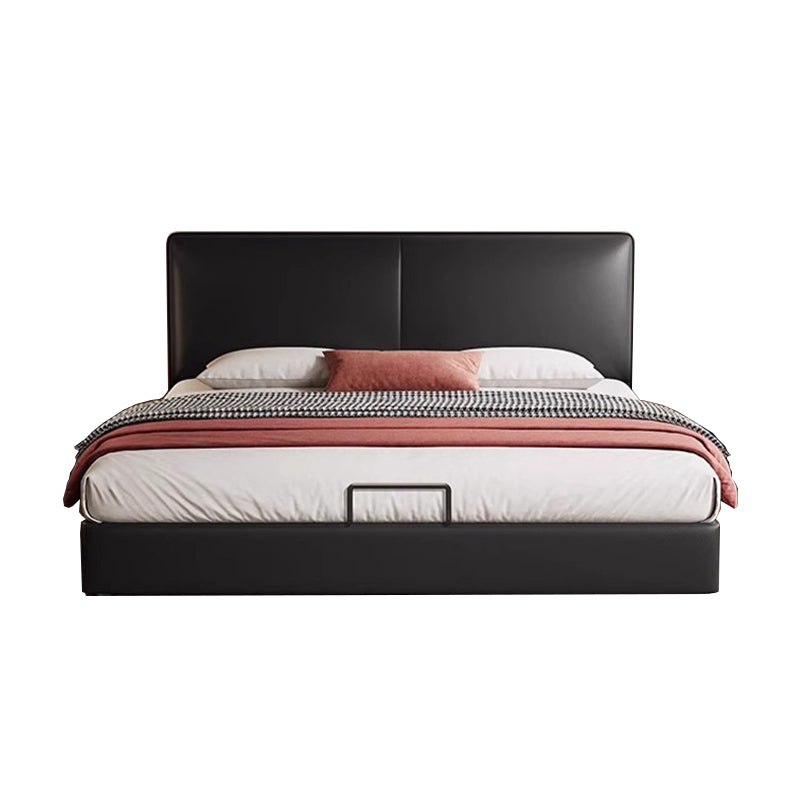 Contemporary Italian Leather Bed, Elegant Black Upholstered Storage